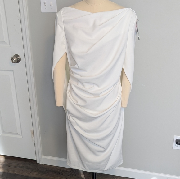 Betsy & Adam White Cape Sleeve Dress - Picture 3 of 10